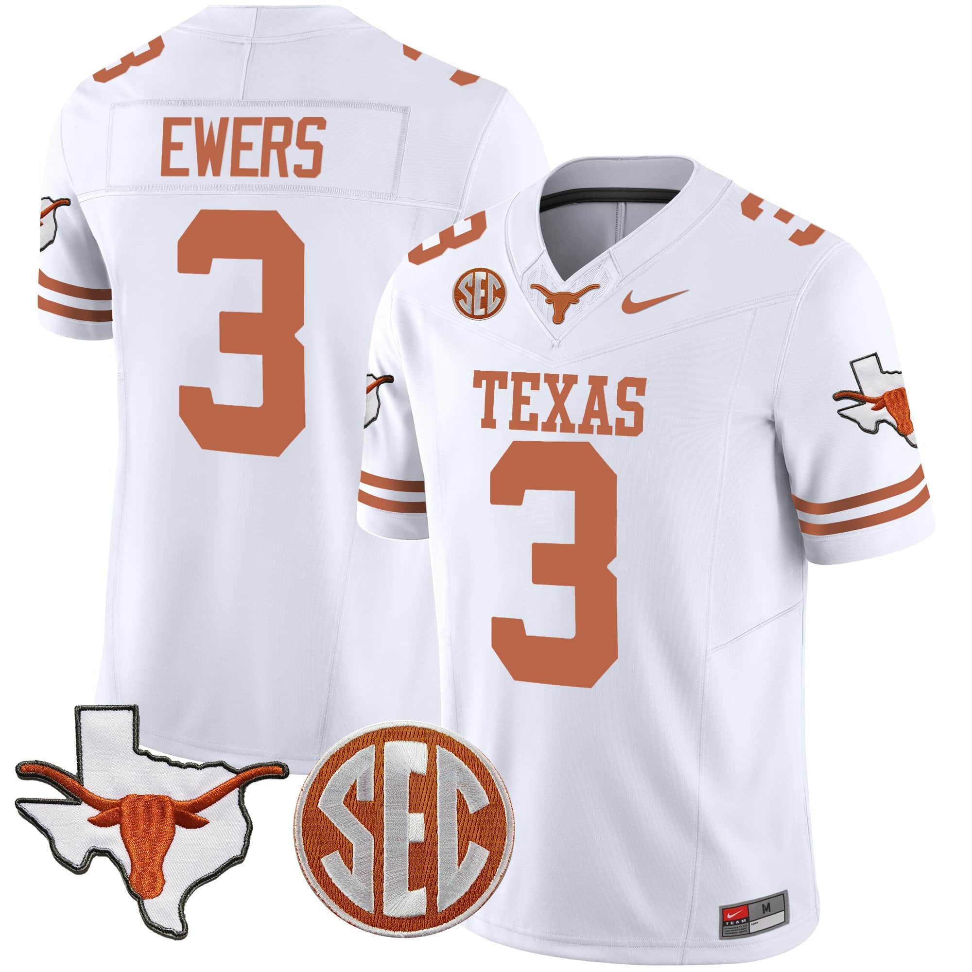 Texas Longhorns State Map &amp SEC Patch Vapor Jersey V4 - All Stitched #26 LAOOQGXV