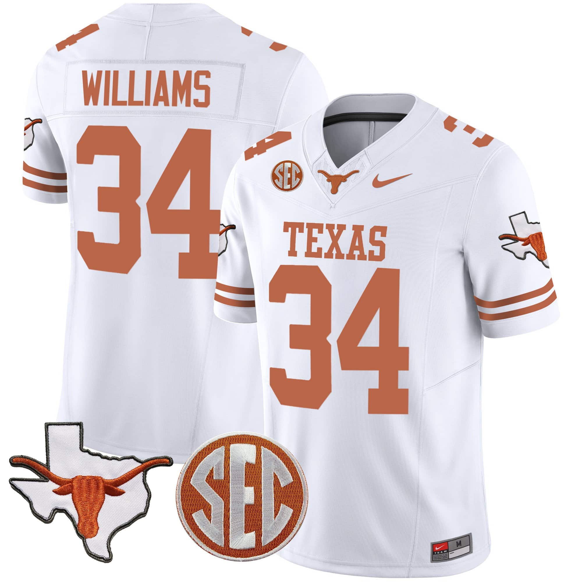 Texas Longhorns State Map &amp SEC Patch Vapor Jersey V4 - All Stitched #28 QBGYZGXV
