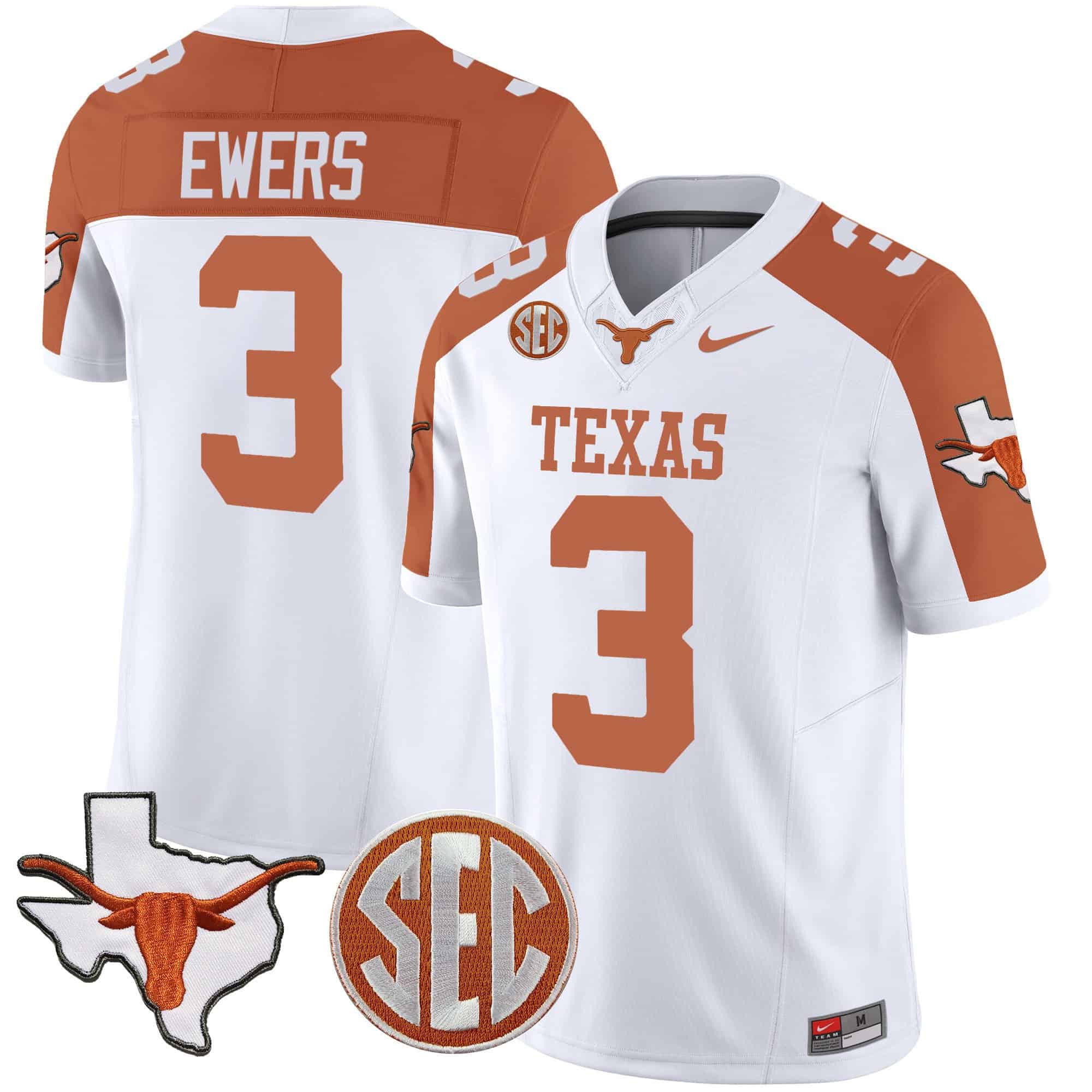 Texas Longhorns State Map &amp SEC Patch Vapor Jersey V4 - All Stitched #32 VDPKRGXV