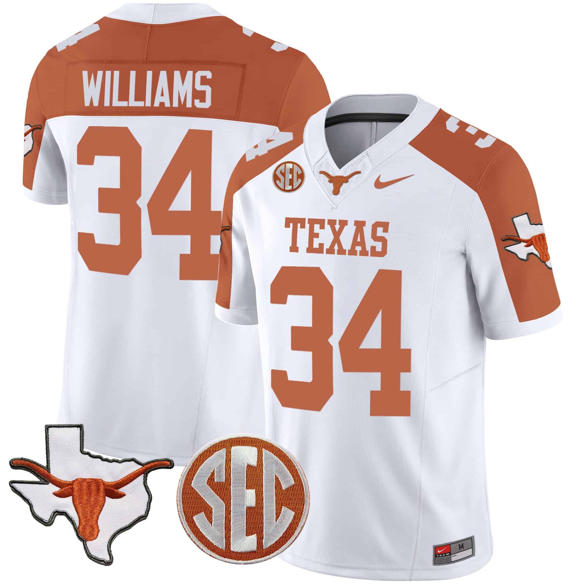 Texas Longhorns State Map &amp SEC Patch Vapor Jersey V4 - All Stitched #34 CCZZVGXV