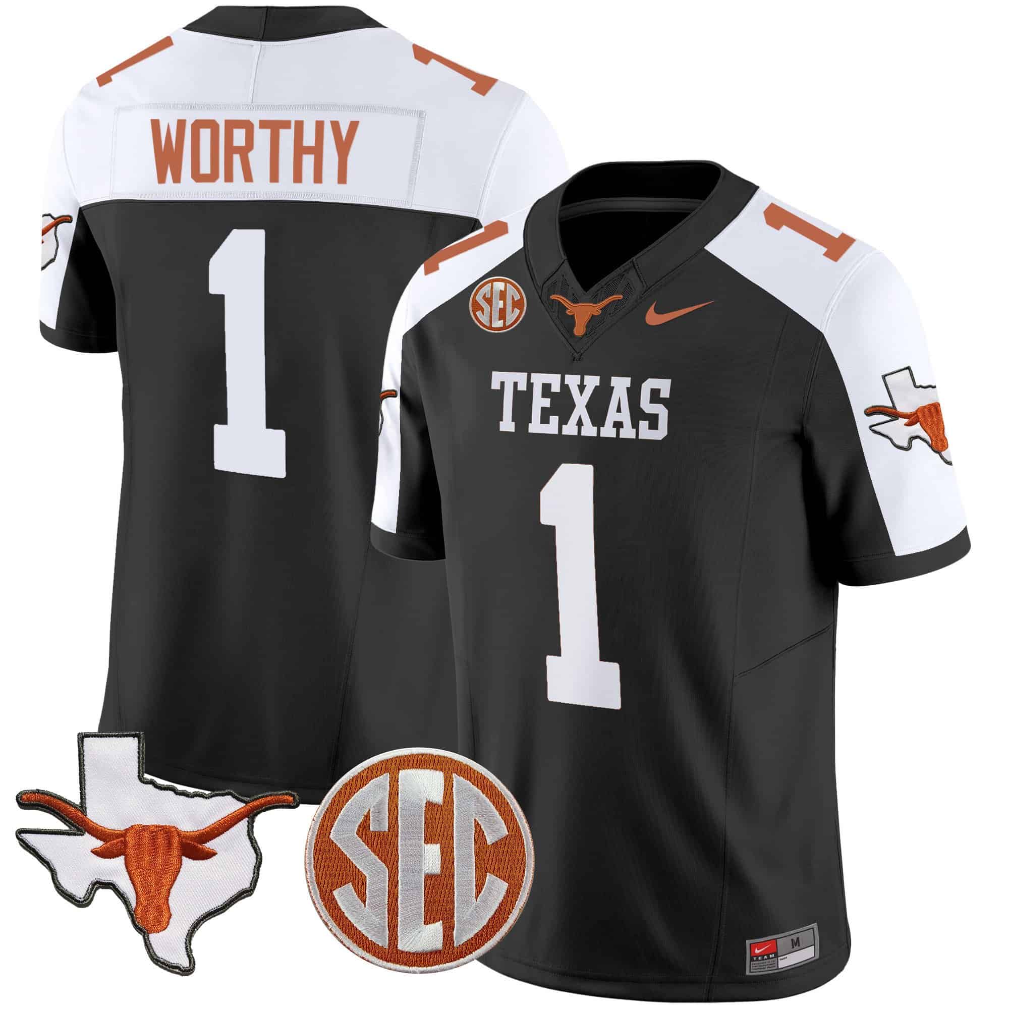 Texas Longhorns State Map &amp SEC Patch Vapor Jersey V4 - All Stitched #5 DDK1DGXV