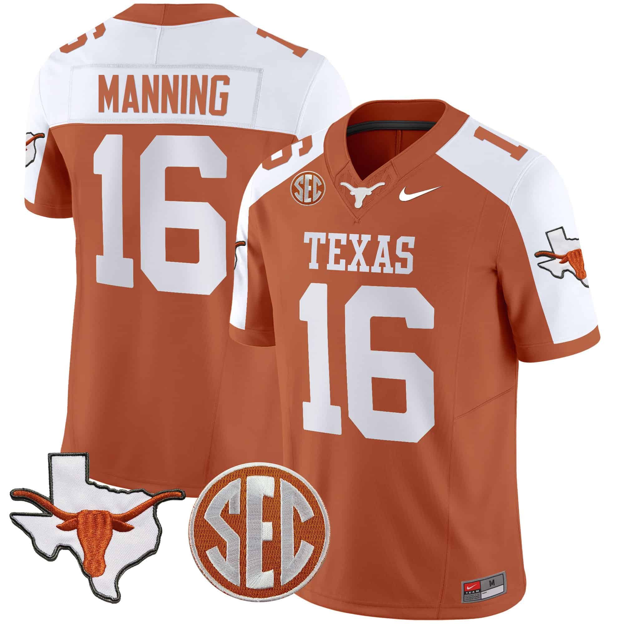 Texas Longhorns State Map &amp SEC Patch Vapor Jersey V4 - All Stitched #7 MFF9QGXV