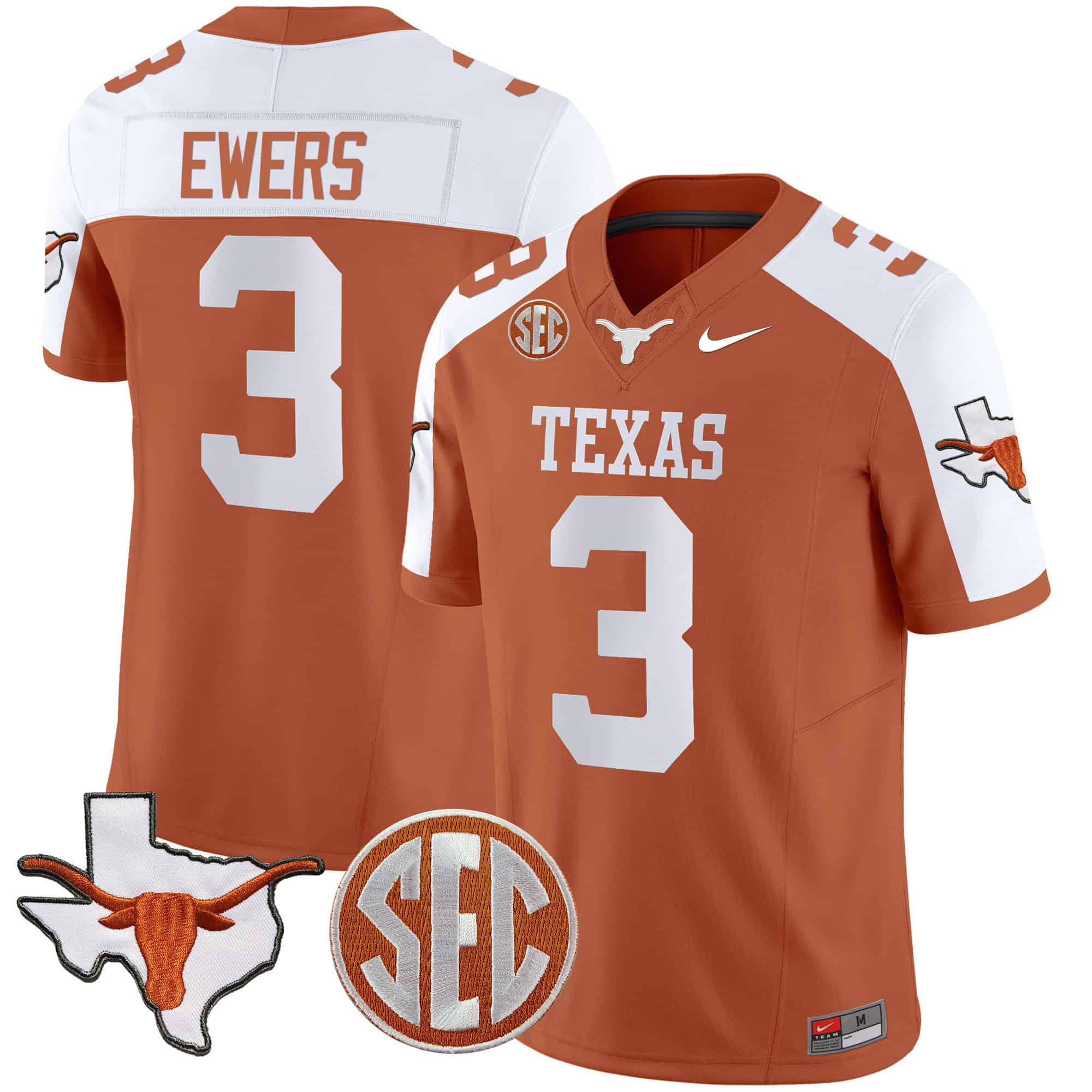 Texas Longhorns State Map &amp SEC Patch Vapor Jersey V4 - All Stitched #8 DDCXOGXV