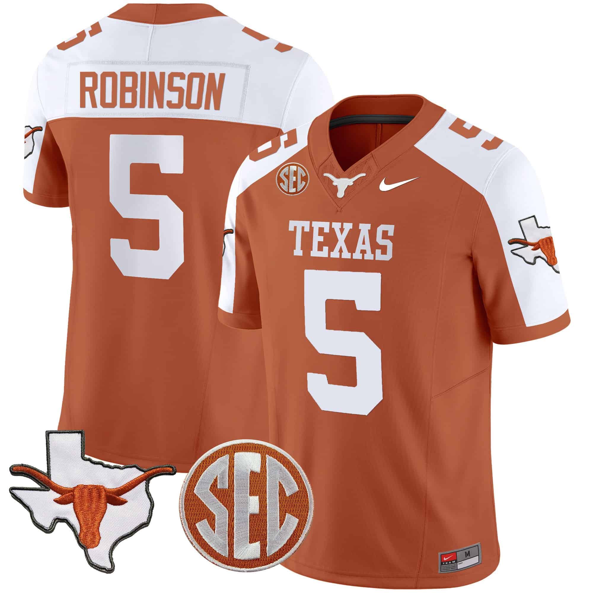 Texas Longhorns State Map &amp SEC Patch Vapor Jersey V4 - All Stitched #9 O5AMBGXV