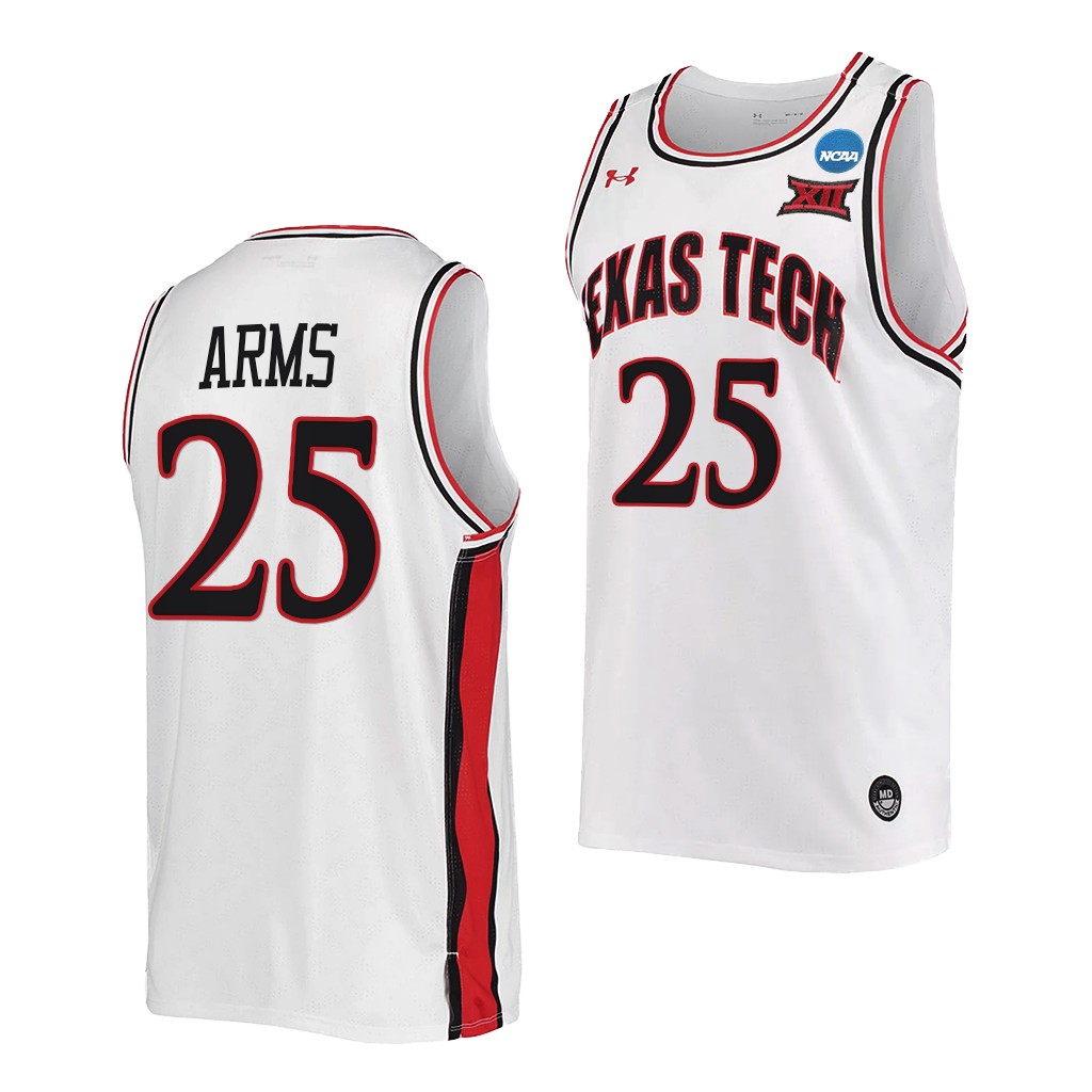 Texas Tech Red Raiders Adonis Arms March Madness Retro uniform White #25 Jersey N5QELGXV