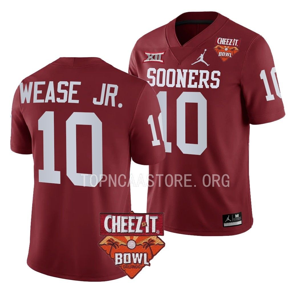 Theo Wease Oklahoma Sooners Cheez-It Bowl #10 Jersey Crimson College Uniform AGGU8GXV