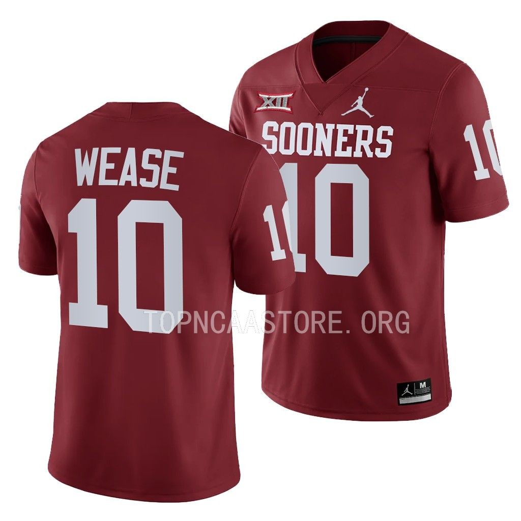 Theo Wease Oklahoma Sooners College #10 Jersey Crimson Game Uniform 6YQRSGXV