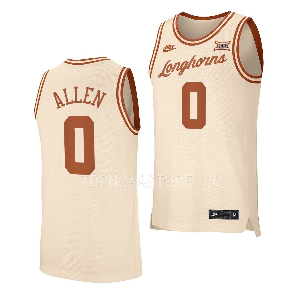 Timmy Allen Texas Longhorns #0 Cream Retro Jersey 2022-23 OTM9BGXV