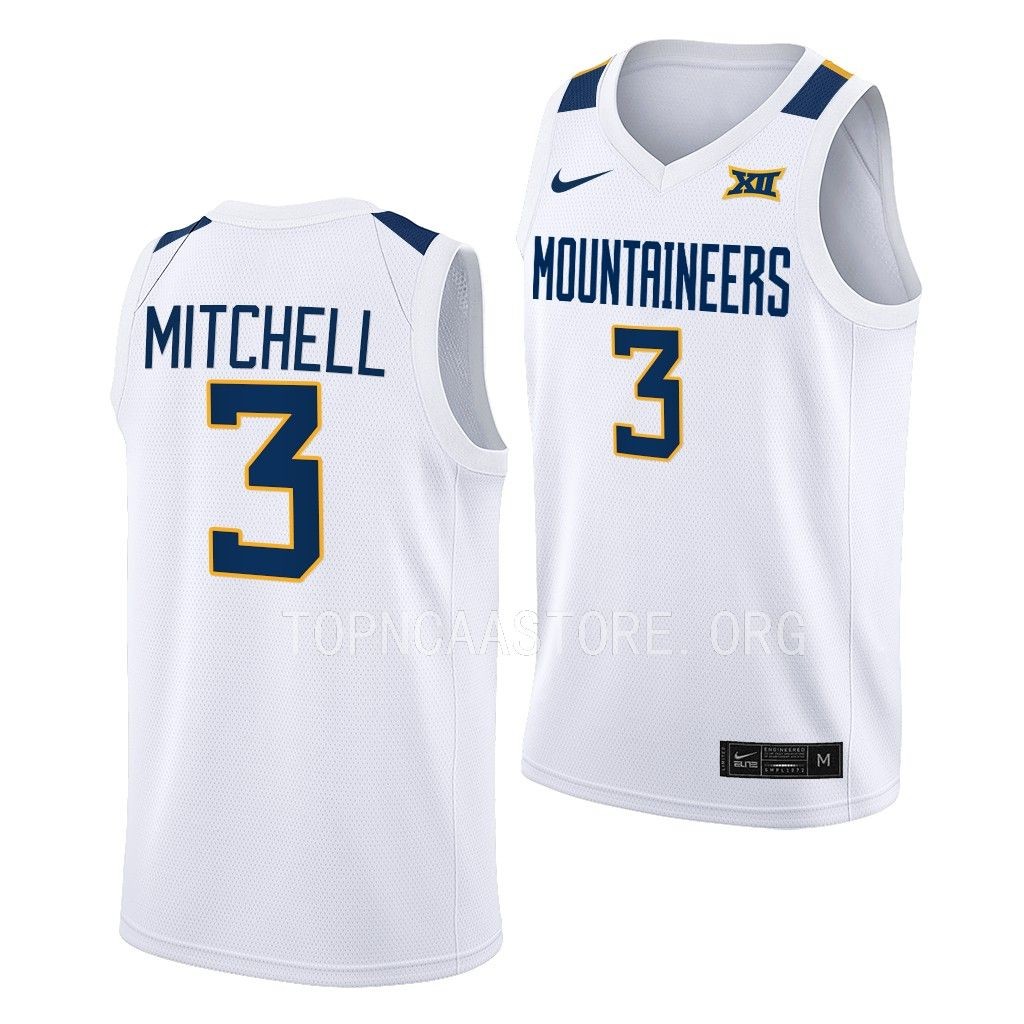 Tre Mitchell West Virginia Mountaineers #3 White Home Jersey 2022-23 1QRN2GXV