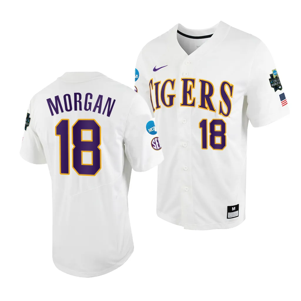 Tre' Morgan LSU Tigers #18 White College World Series Jersey 67ZKYGXV
