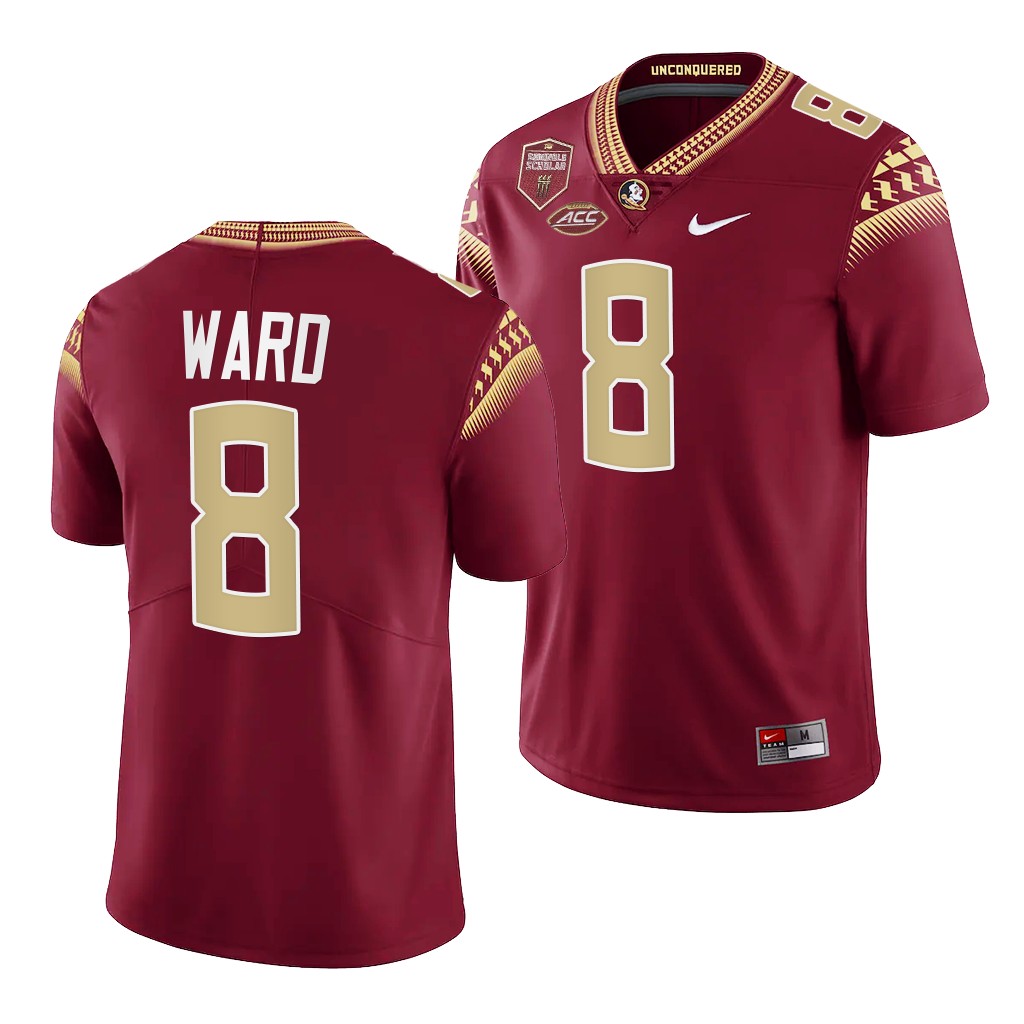 Treshaun Ward Florida State Seminoles #8 Garnet Jersey Seminole Scholar patch Limited Uniform AHBITGXV