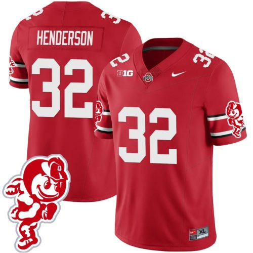 TreVeyon Henderson Jersey #32 Ohio State Buckeyes Football Brutus Buckeye Patch Scarlet XL4DKGXV