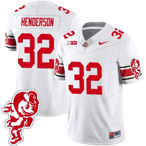 TreVeyon Henderson Jersey #32 Ohio State Buckeyes Football Brutus Buckeye Patch White W1X0AGXV