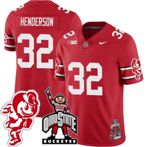 TreVeyon Henderson Jersey #32 Ohio State Buckeyes Football Stitched Brutus Buckeye Patch Scarlet H18W7GXV