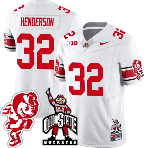 TreVeyon Henderson Jersey #32 Ohio State Buckeyes Football Stitched Brutus Buckeye Patch White H2ARPGXV