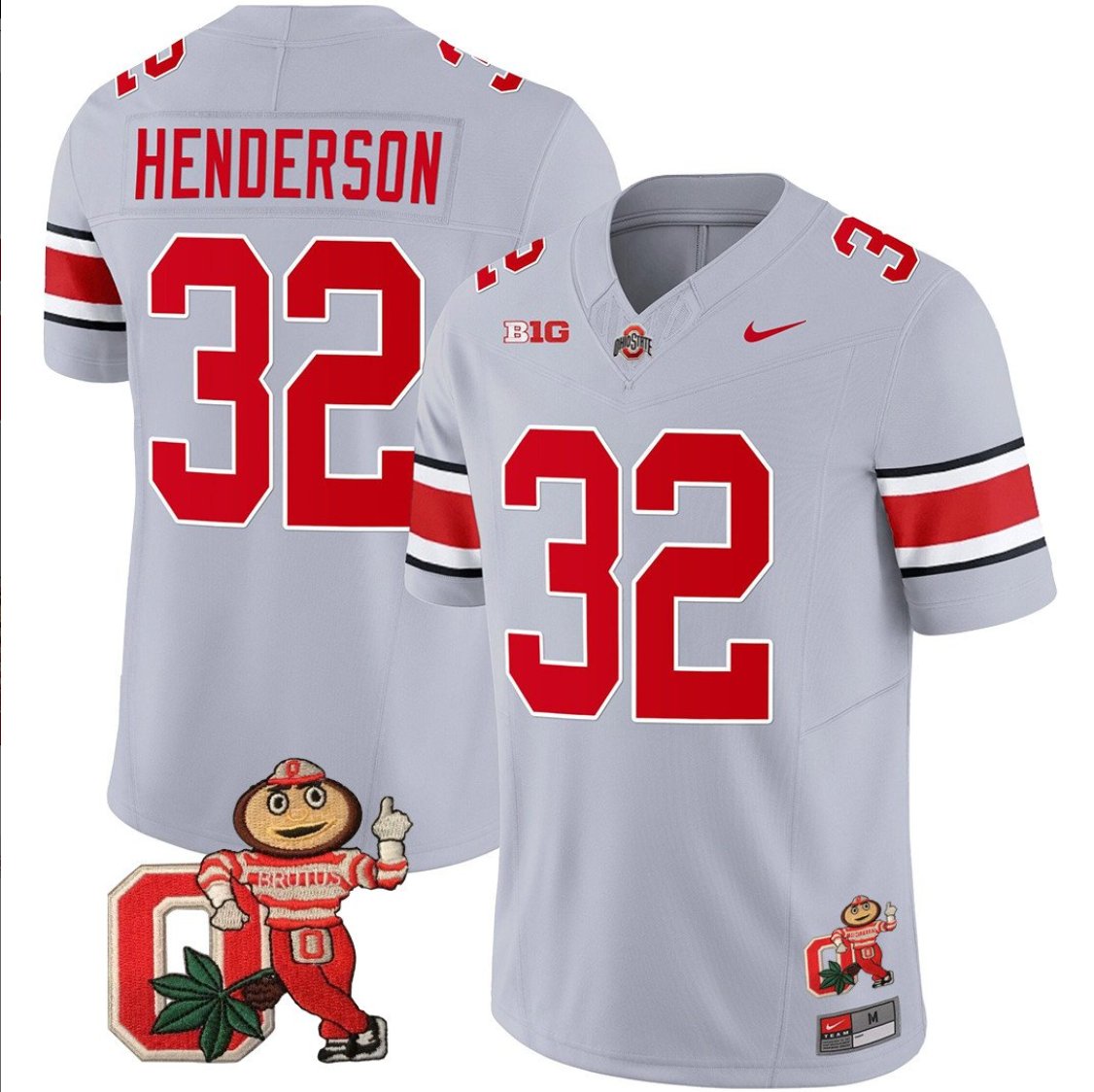 TreVeyon Henderson Jersey #32 Ohio State Buckeyes Mascot Patch College Football Gray BE9Q2GXV