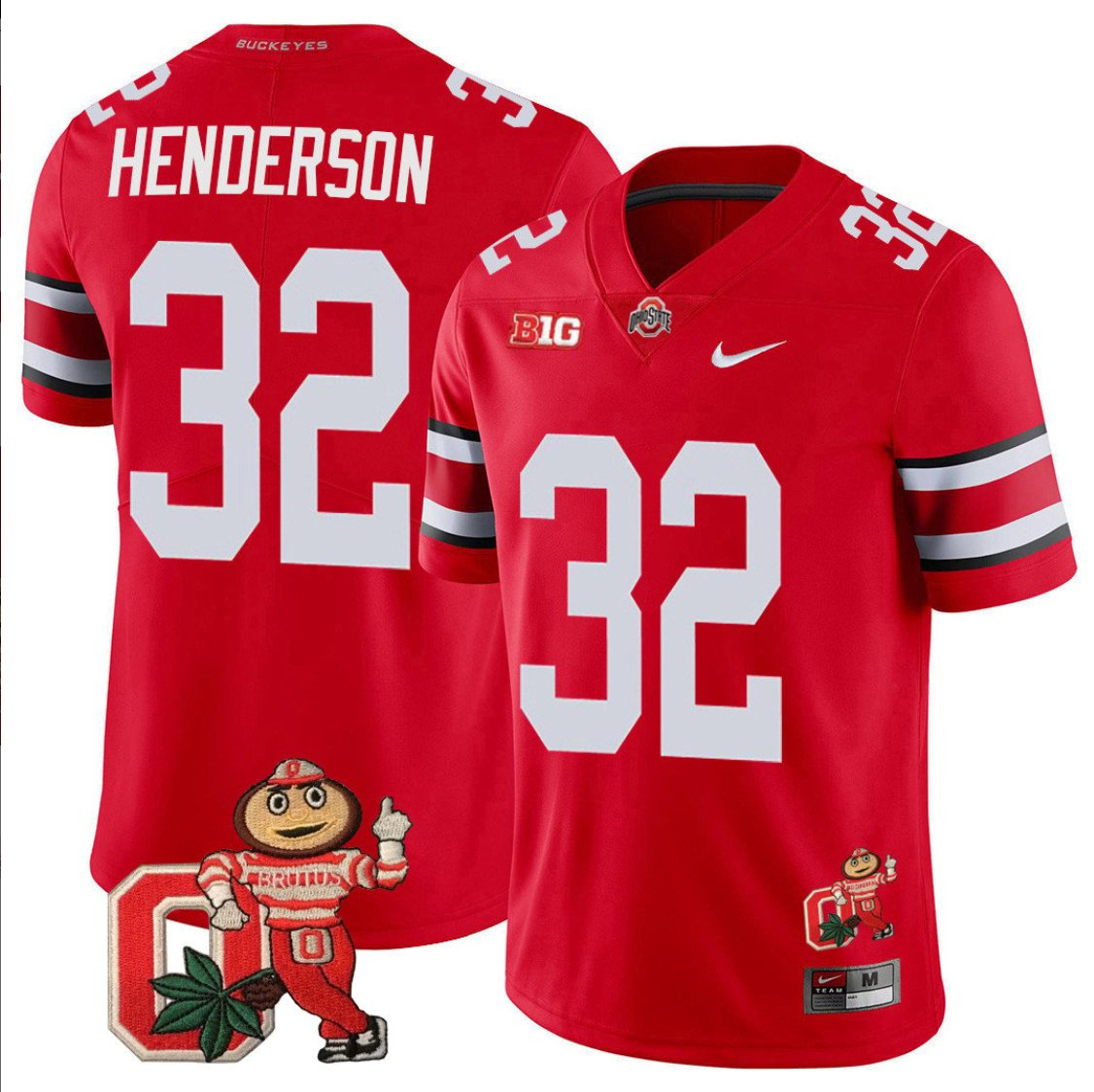 TreVeyon Henderson Jersey #32 Ohio State Buckeyes Mascot Patch College Football Scarlet VDCUQGXV