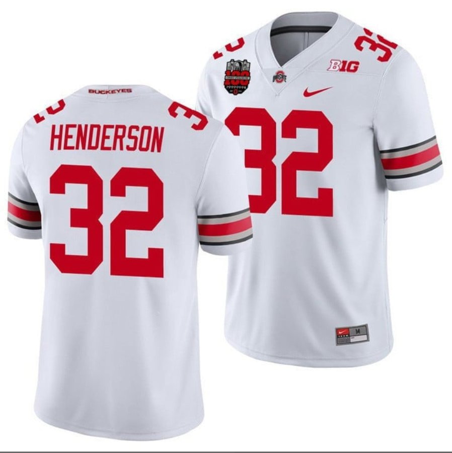 TreVeyon Henderson Jersey #32 Ohio State Buckeyes Ohio Stadium Patch College Football White E6NWIGXV