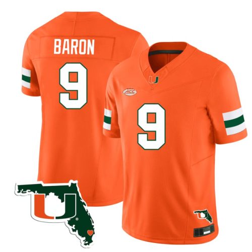 Tyler Baron Jersey #9 Miami Hurricanes Florida Map College Football Stitched Orange RCUV9GXV
