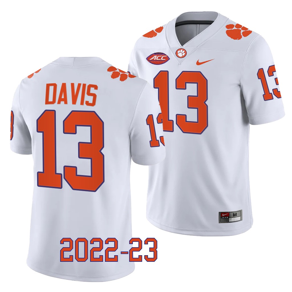 Tyler Davis Clemson Tigers #13 White Jersey 2022-23 College Game Uniform LMQLOGXV