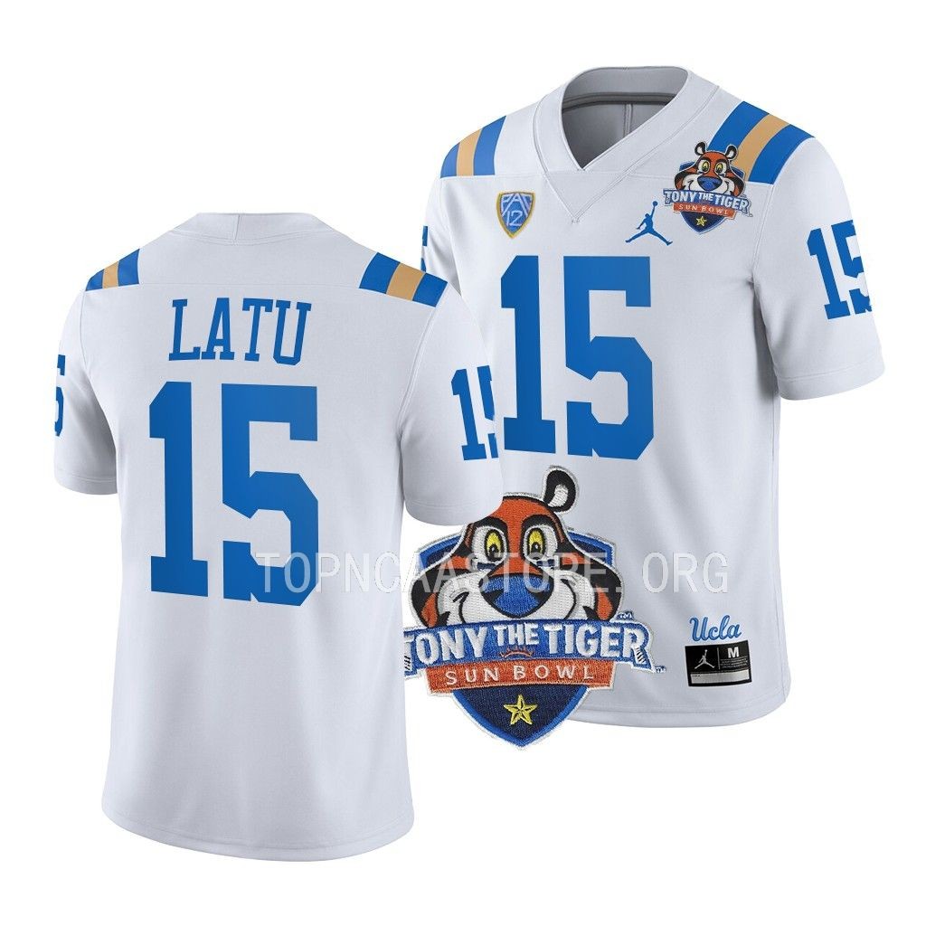 UCLA Bruins Tony The Tiger Sun Bowl Laiatu Latu #15 White Jersey MUVIPGXV