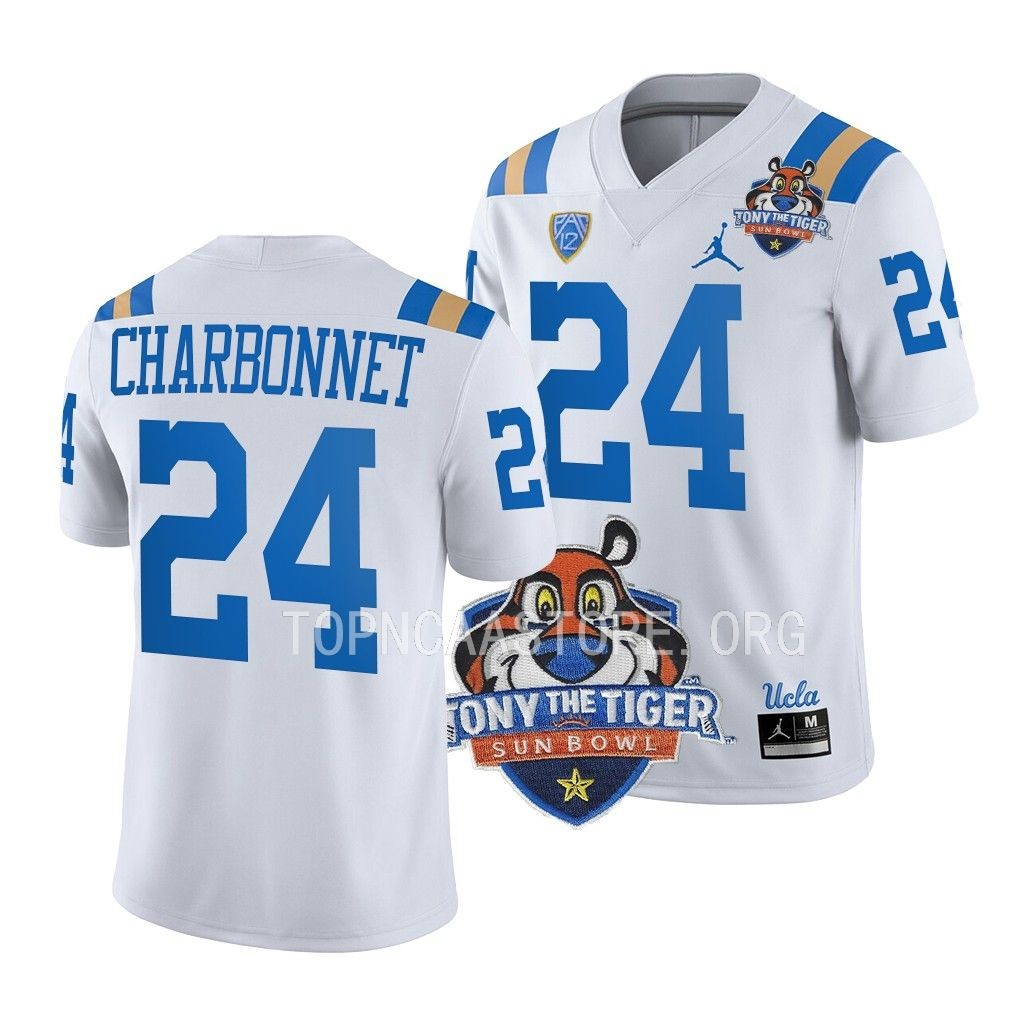 UCLA Bruins Tony The Tiger Sun Bowl Zach Charbonnet #24 White Jersey VZOPZGXV