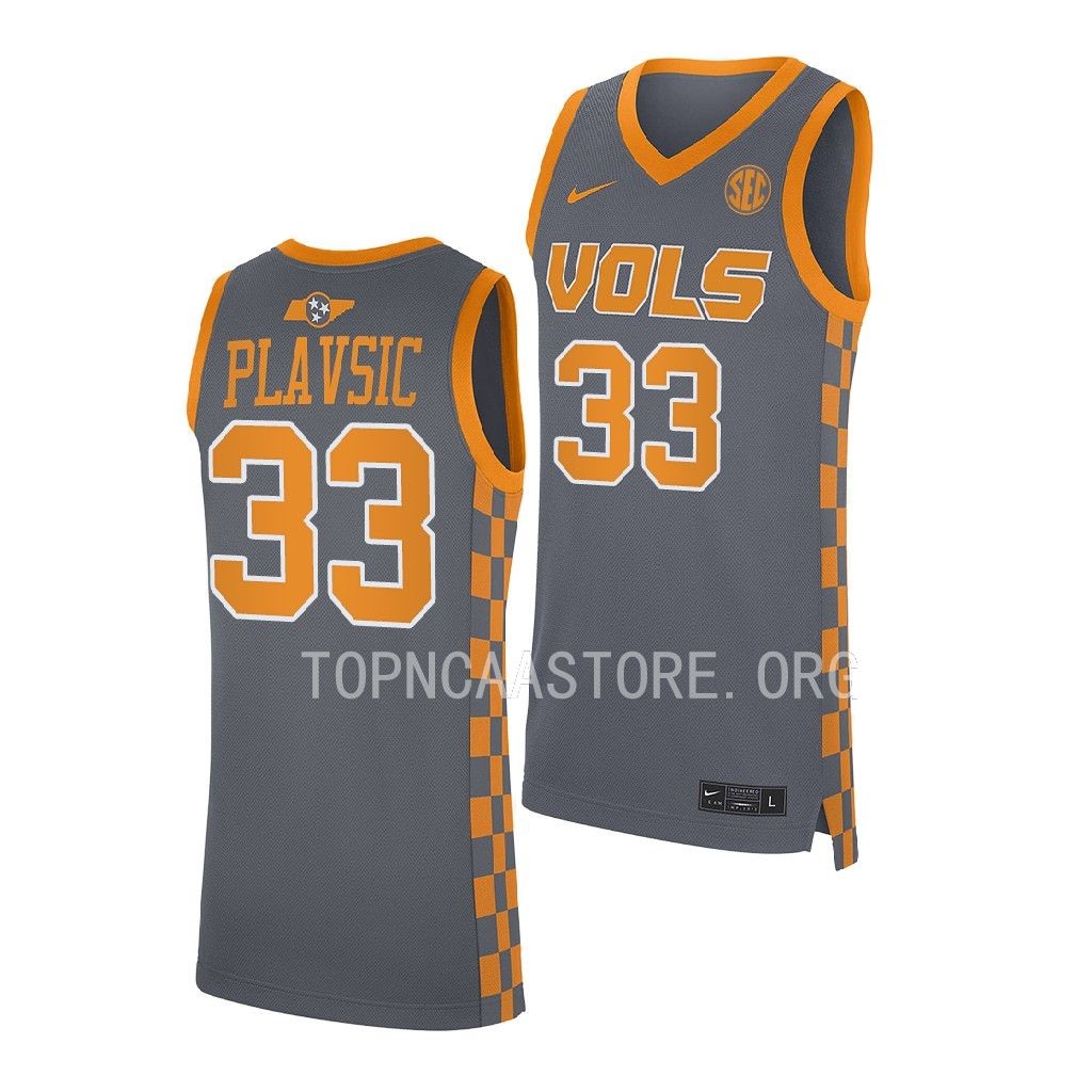 Uros Plavsic #33 Tennessee Volunteers Jersey 2022-23 Grey GE1YLGXV