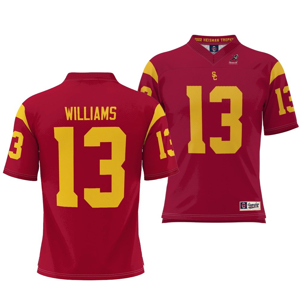 USC Trojans #13 Caleb Williams Heisman Memorial Trophy Cardinal Jersey JJEEUGXV