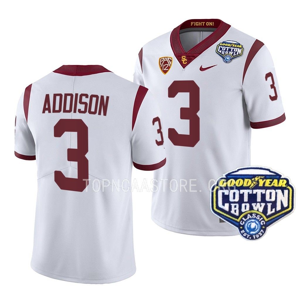 USC Trojans Cotton Bowl Jordan Addison #3 White College Jersey S9TOOGXV