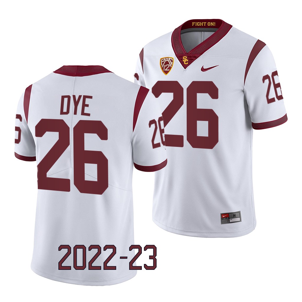USC Trojans Travis Dye Jersey 2022-23 College White #26 Game Shirt MEQPYGXV