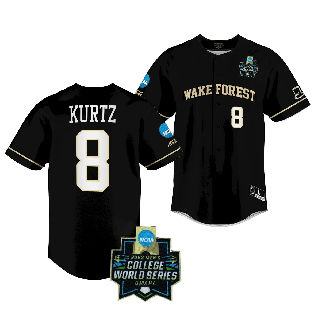 Wake Forest Demon Deacons Nick Kurtz College World Series Black #8 Jersey F0WFPGXV