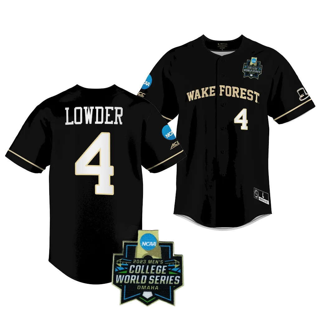 Wake Forest Demon Deacons Rhett Lowder College World Series Black #4 Jersey OXFFDGXV