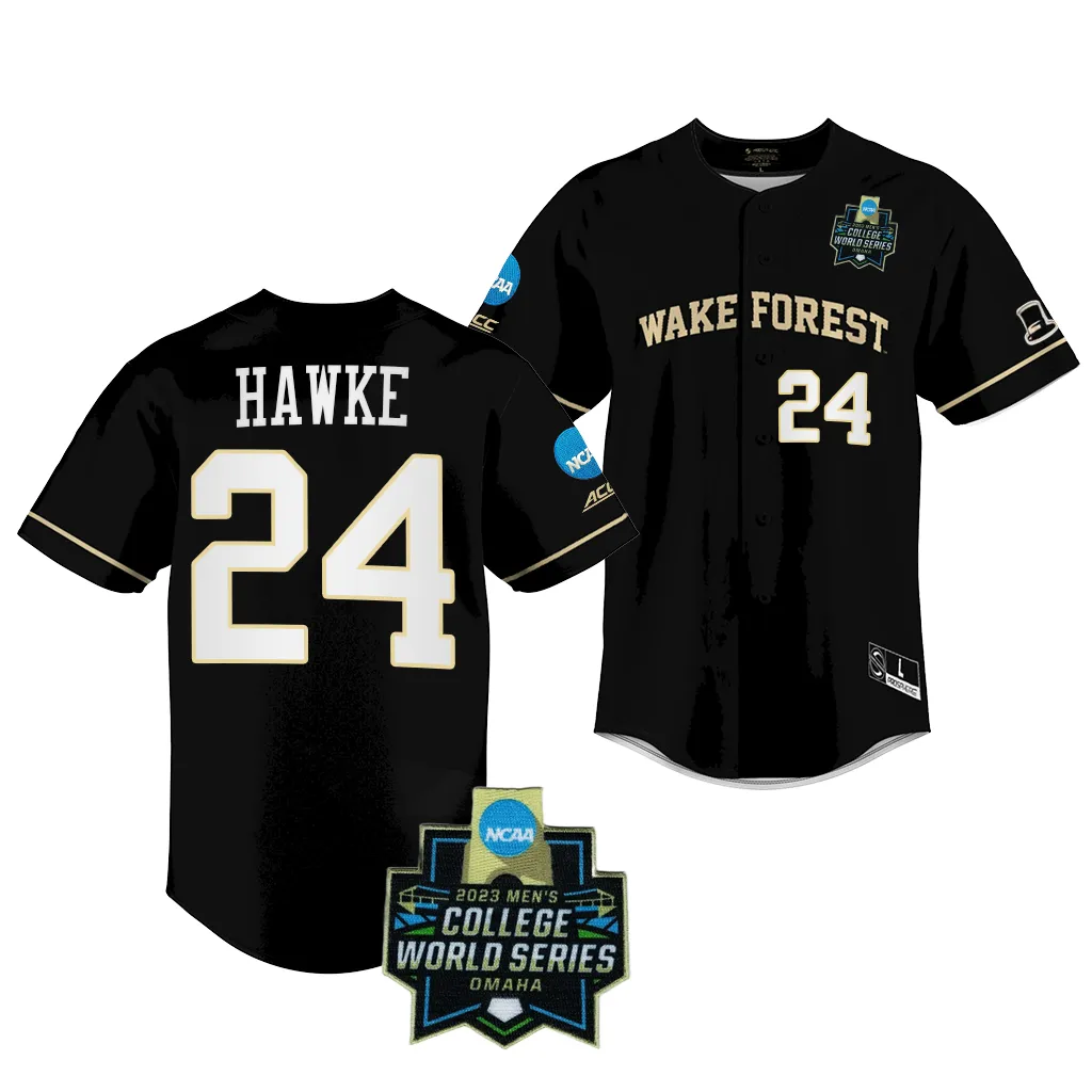 Wake Forest Demon Deacons Tommy Hawke College World Series Black #24 Jersey IBHPDGXV