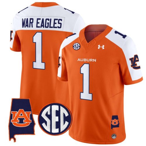 War Eagles Jersey #1 Auburn Tigers SEC Patch Vapor Limited College Football Orange Alternate AJWBEGXV