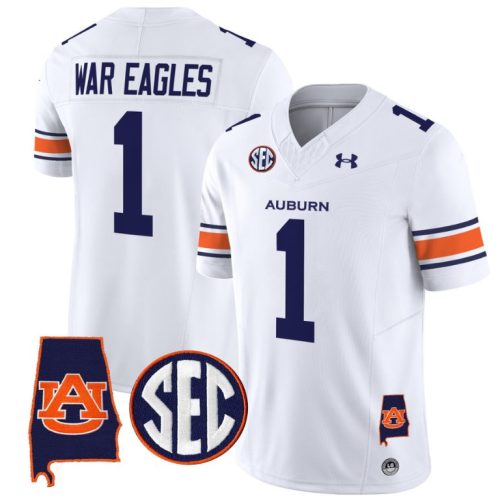 War Eagles Jersey #1 Auburn Tigers SEC Patch Vapor Limited College Football Stitched White VIGWTGXV