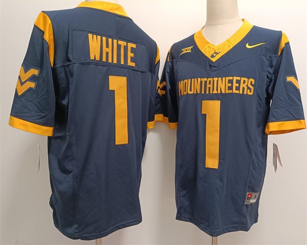 West Virginia Mountaineers #1 Jahiem White Jersey Navy F.U.S.E. Limited Football B3OMZGXV