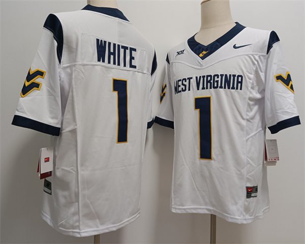 West Virginia Mountaineers #1 Jahiem White Jersey White F.U.S.E. Limited Football RVBLTGXV