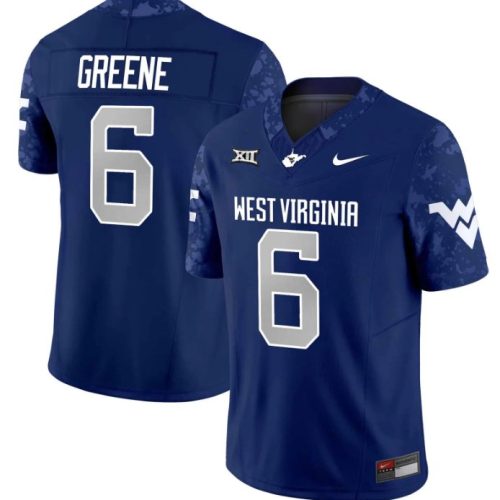 West Virginia Mountaineers #6 Garrett Greene Jersey Navy Football Vapor Limited V2 All Stitched DW7WJGXV