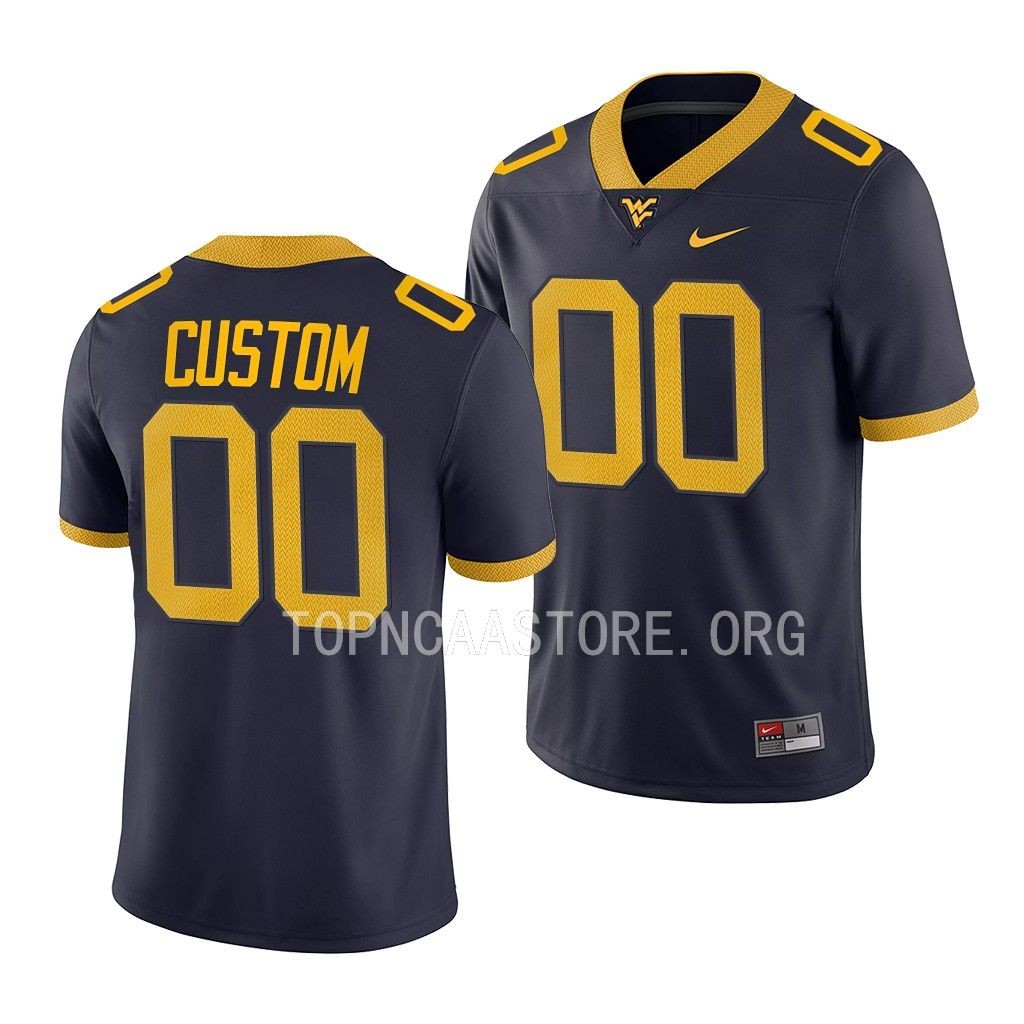 West Virginia Mountaineers Custom College Jersey #00 Navy Game Uniform W2S2JGXV