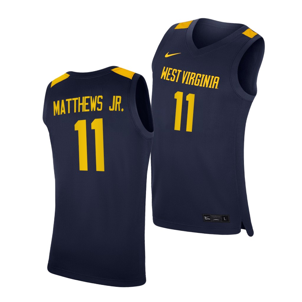 West Virginia Mountaineers Emmitt Matthews Jr. Navy -21 College Jersey Men IXSHHGXV