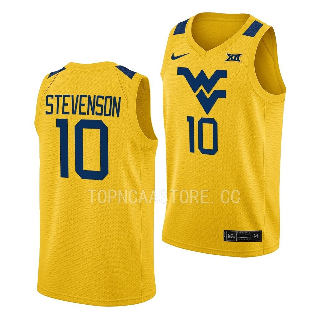 West Virginia Mountaineers Erik Stevenson Gold #10 Jersey 2022-23 Alternate SCFW0GXV
