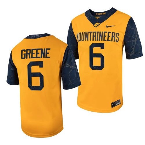 West Virginia Mountaineers Garrett Greene Jersey #6 Football Game Country Roads Gold R3DDFGXV