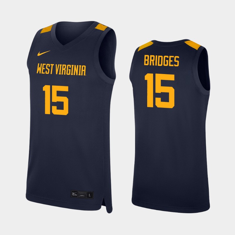 West Virginia Mountaineers Jalen Bridges Navy College Jersey BTCZRGXV