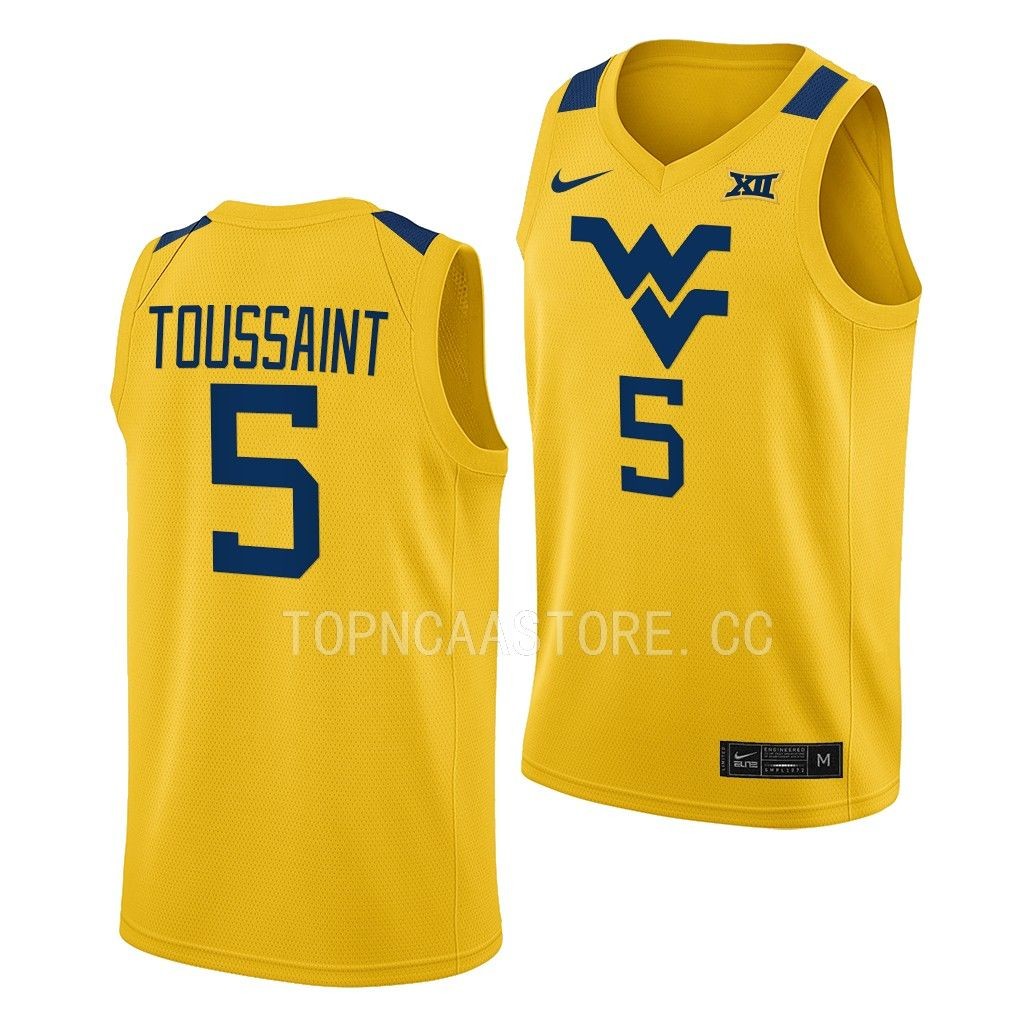 West Virginia Mountaineers Joe Toussaint Gold #5 Jersey 2022-23 Alternate H8Y8MGXV