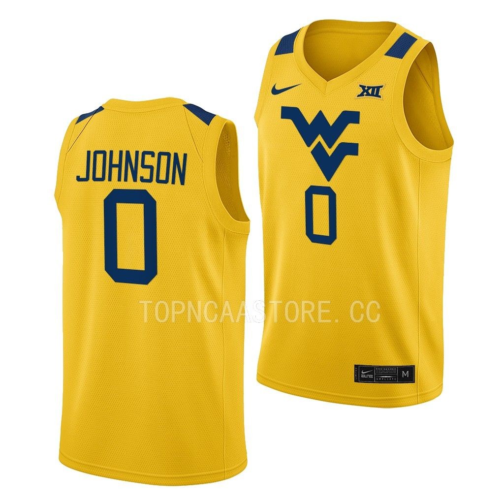 West Virginia Mountaineers Kedrian Johnson Gold #0 Jersey 2022-23 Alternate XW3UXGXV