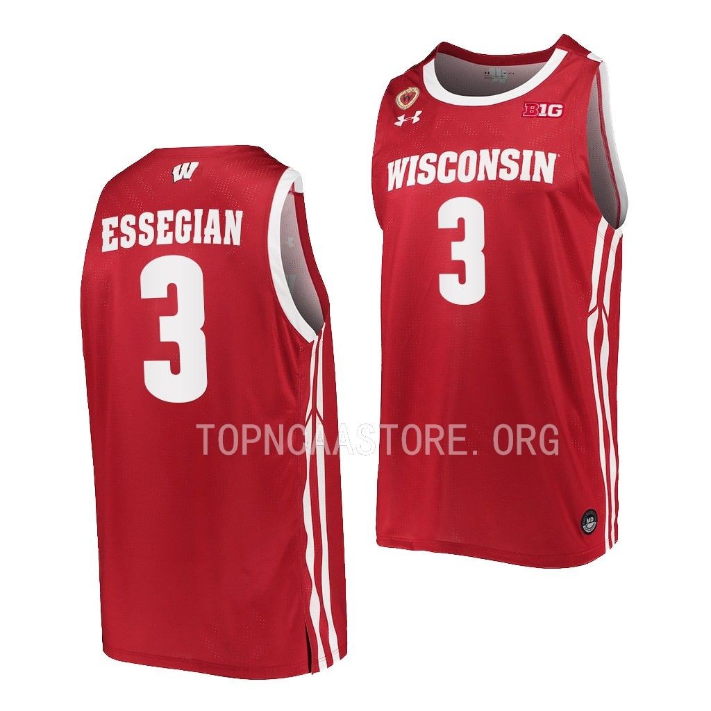 Wisconsin Badgers Connor Essegian Red #3 Jersey 2022-23 Away 0741MGXV