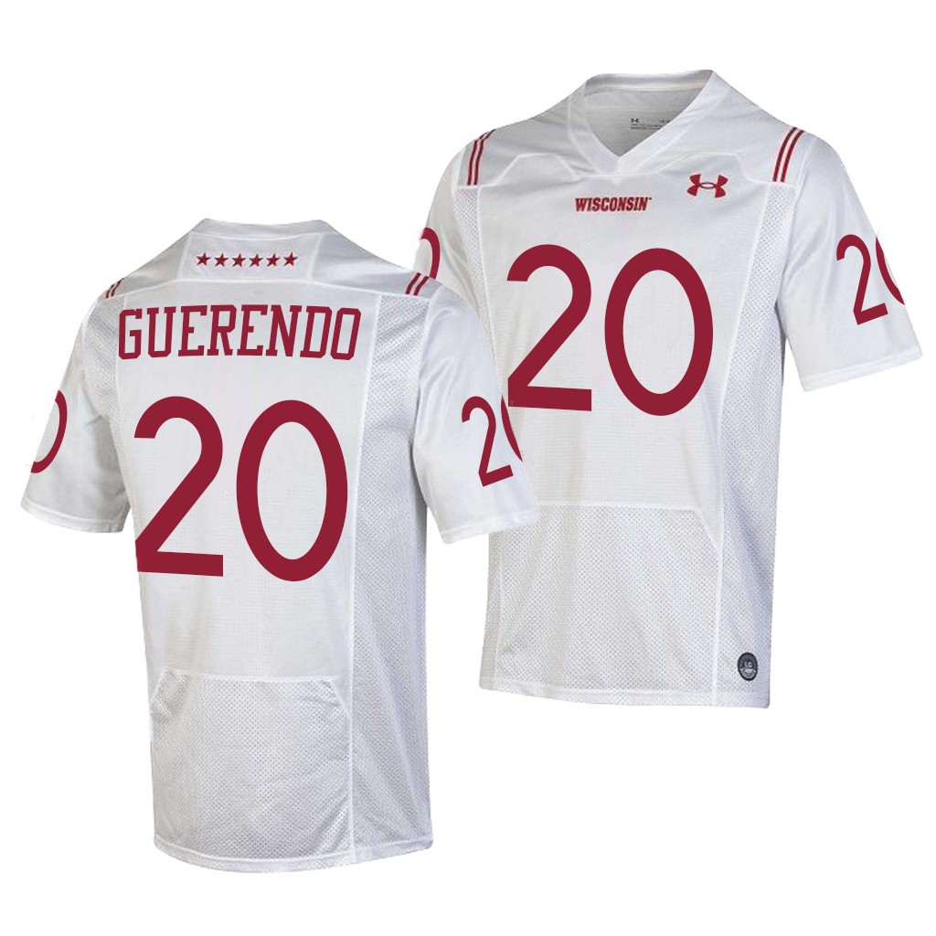 Wisconsin Badgers Isaac Guerendo 20 White Shamrock Series Special Forward Jersey Men XD5JIGXV