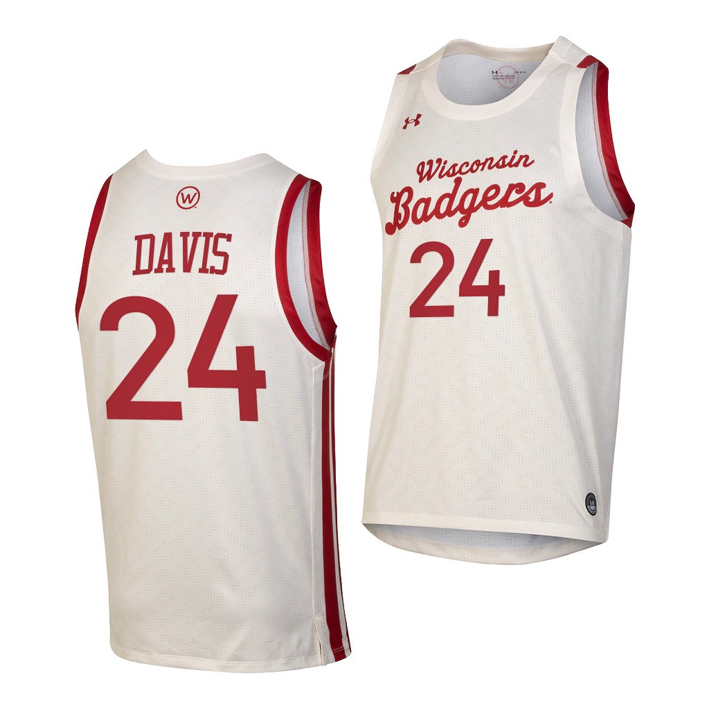 Wisconsin Badgers Jordan Davis White Throwback College Jersey YQTDPGXV
