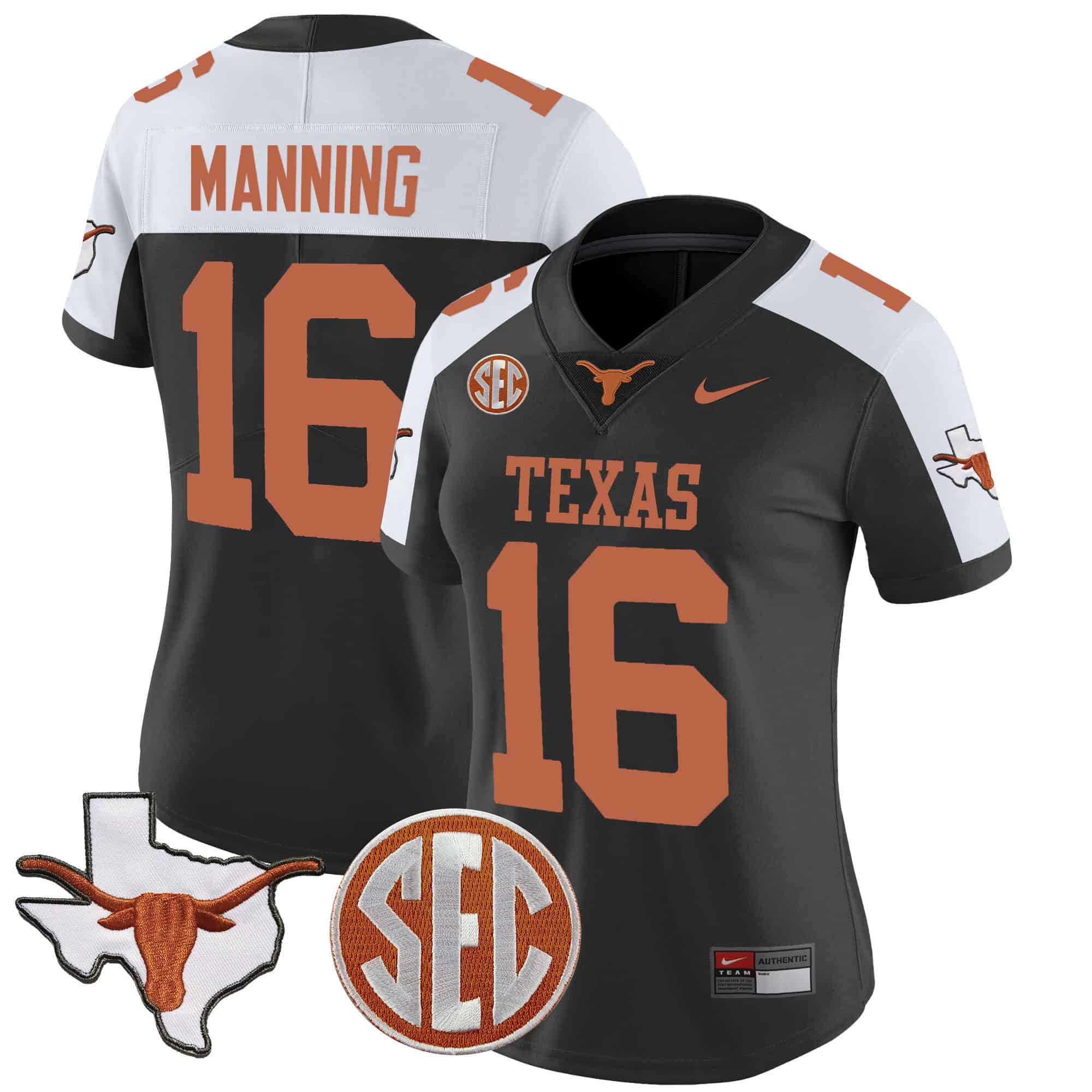 Wo Texas Longhorns State Map &amp SEC Patch Vapor Jersey V2 - All Stitched #1 JGJF2GXV