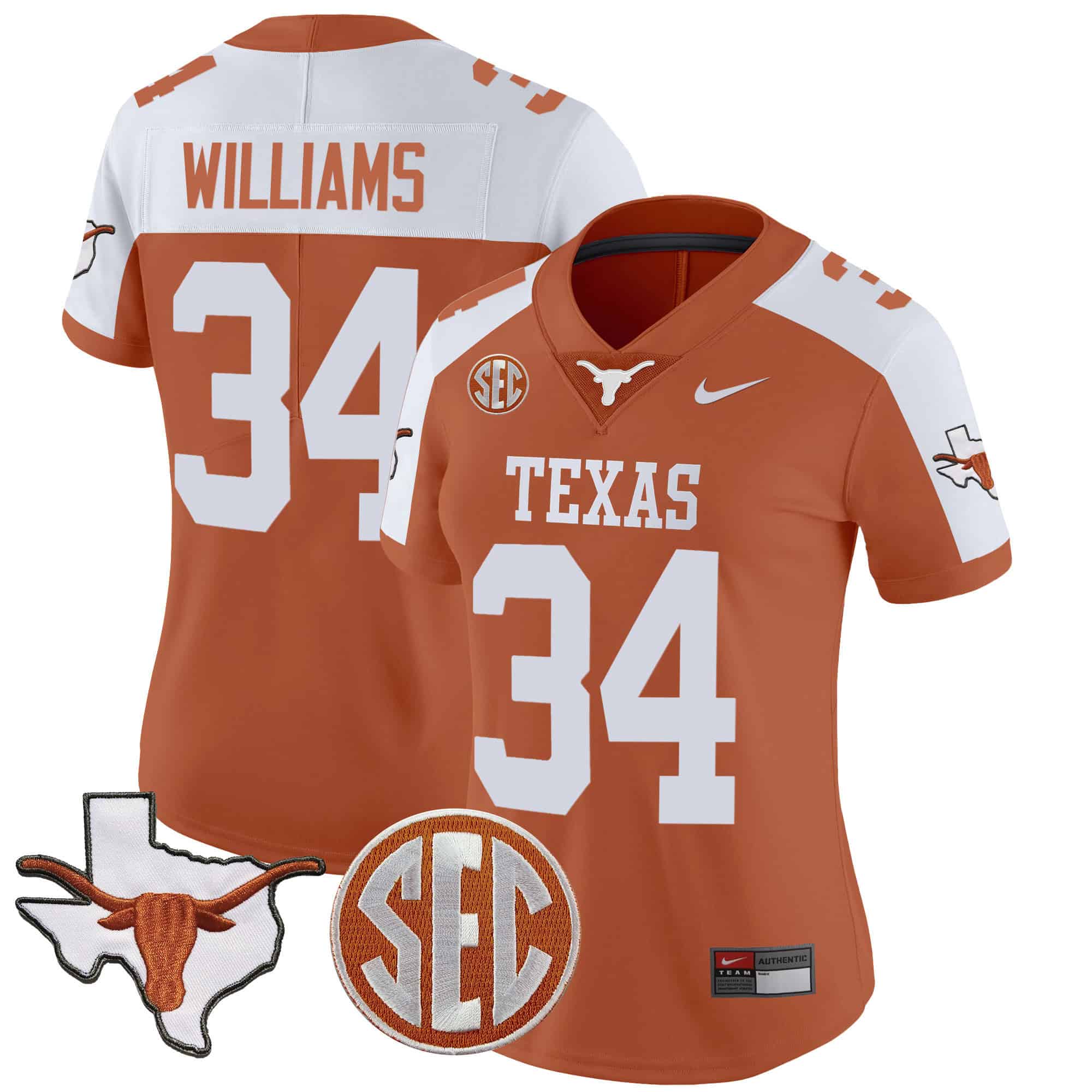 Wo Texas Longhorns State Map &amp SEC Patch Vapor Jersey V2 - All Stitched #10 DUB0DGXV